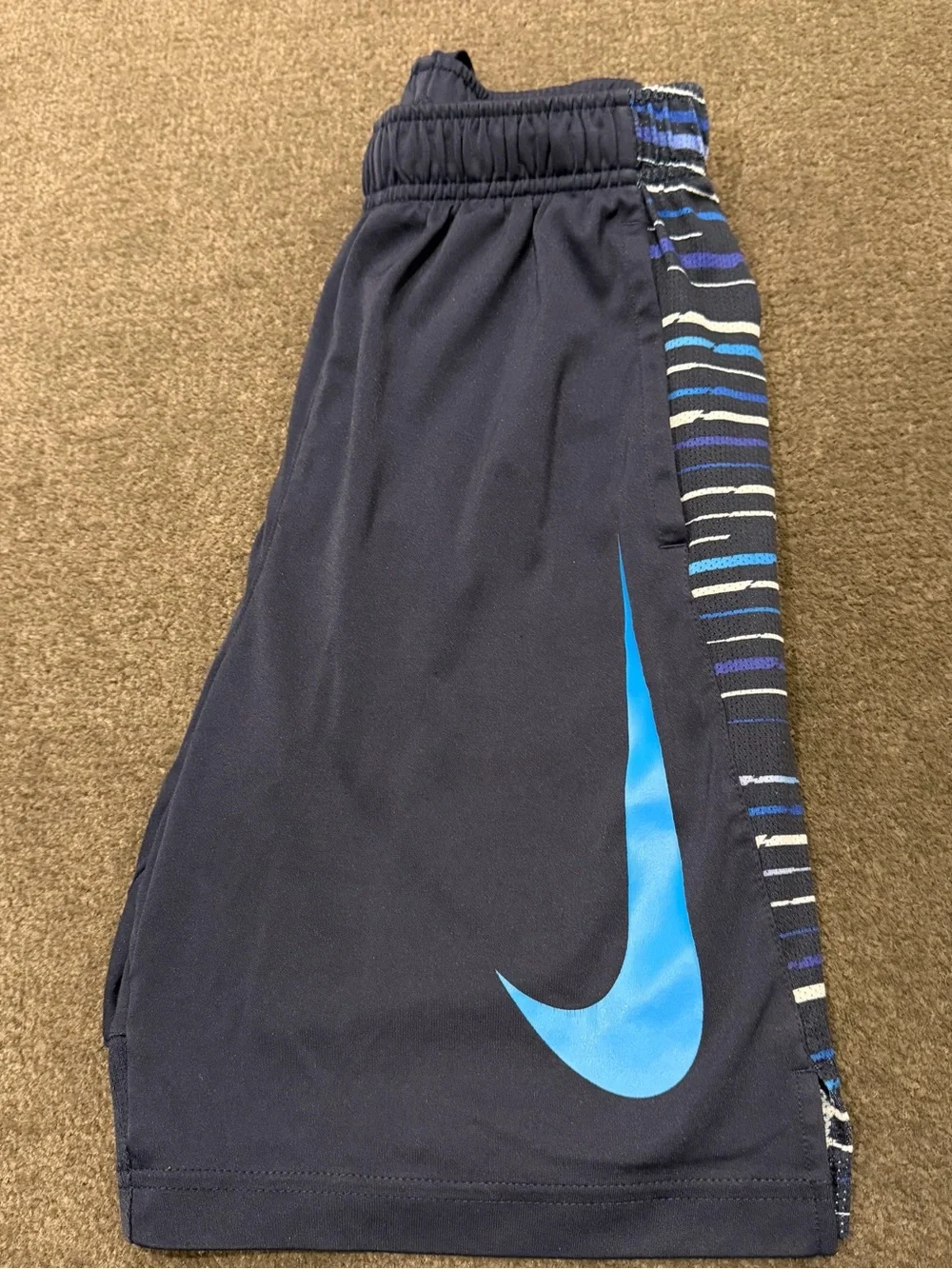 Nike Navy Athletic Shorts with Light Blue Swoosh